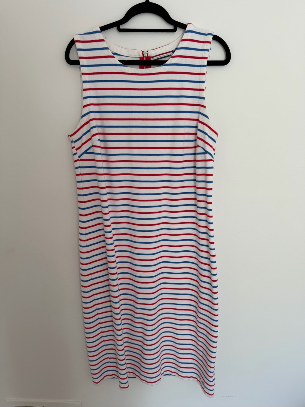 Tommy Hilfiger White Sleeveless Midi Dress with Red and Blue Stripes